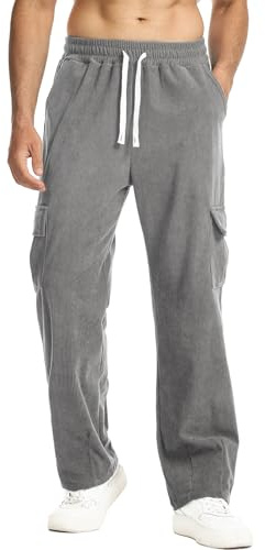 Suwangi Hombre Pantalones De Pana Pantalones de Cargo Straight de Pana Informales Elástica Cordón Cintura con Bolsillos