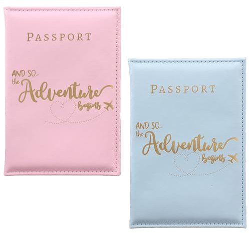 YNR 2 Pièces Pochette Passeport, Porte-Passeport, Couverture de Passeport en Cuir PU, Porte Passeport en Cuir PU Fonctionnel Multiples pour Passeports, Cartes de Crédit, Cartes d'identité (Bleu&Rose)