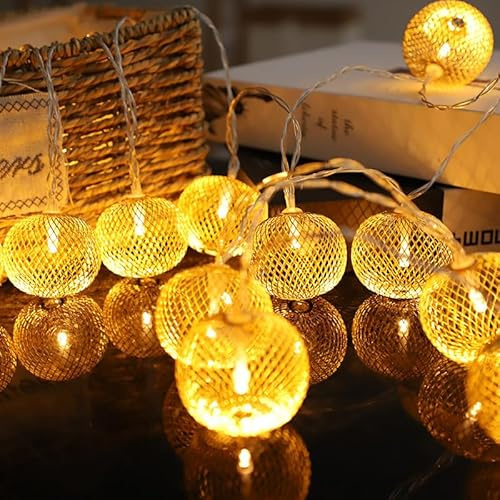 EONANT Guirnalda de 20 bolas de malla de alambre, farolillos LED, estilo vintage, para interior y exterior, pérgola, Navidad, bodas, fiestas, decoración (dorado)