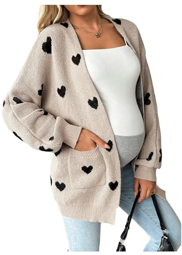 MakeMeChic Women's Maternity Sweater Cardigan Heart Print Long Sleeve Open Front Cute Coat Multicolor Small