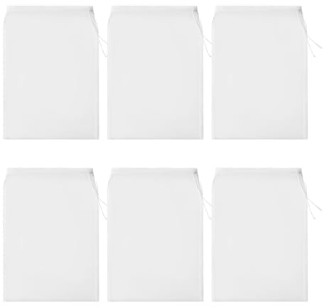 ZORVYN Lot de 6 étamines alimentaires 20 x 30 cm réutilisables, sacs de filtration alimentaire en nylon à mailles fines pour lait végétal, yaourt, fromage, jus