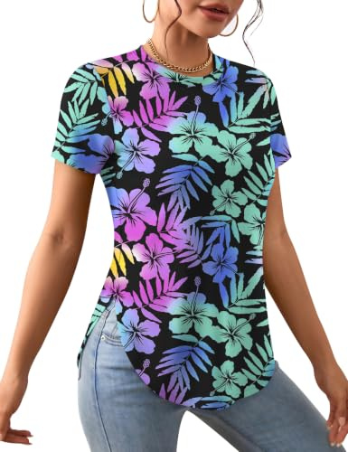 Rapbin Women Gym Tops Running Sports Yoga T Shirts Workout Exercise Tee Shirts Short Sleeve Fitness Clothes Split Hem Tshirt