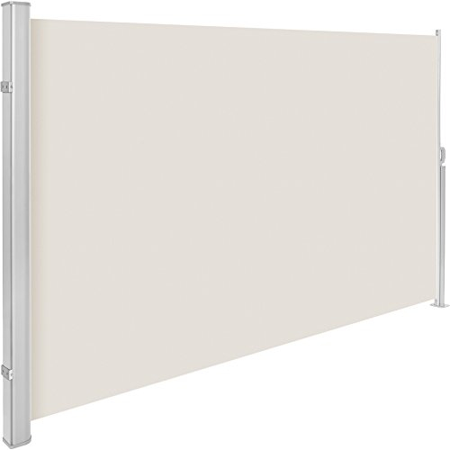 tectake blickdichte Aluminium Seitenmarkise, Wind- und Sichtschutz für Balkon, Garten und Terrasse, ausziehbare Markise für einen Balkon Sichtschutz- 180 x 300 cm, beige