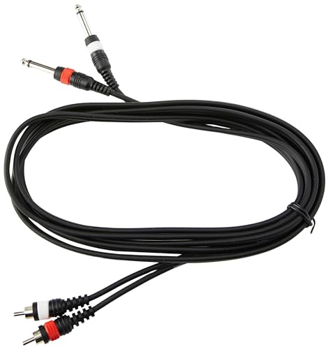 CASCHA Professionelles Audio Kabel, 2 x Klinke 6.3mm male auf 2 x Chinch male, 3m Länge, Schwarz