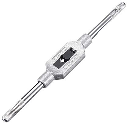 sourcing map Tourne à Gauche Porte Taraud Réglable Robinet Clé Poignée pour Métrique M1-M12 W1/16-1/2 Robinet Fraise Clé à Tarauder Outil Outil Acier Poignée avec Chrome Plated