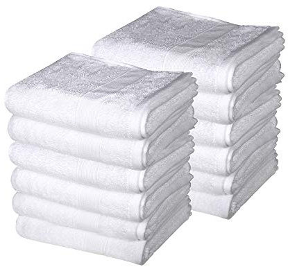 RAJRANG Bulk Cotton Large Hand Towels – Set of 12 White 16x28 Inch Towels for Bathroom, Kitchen, Gym – Highly Absorbent and Soft Washcloths for Daily Use