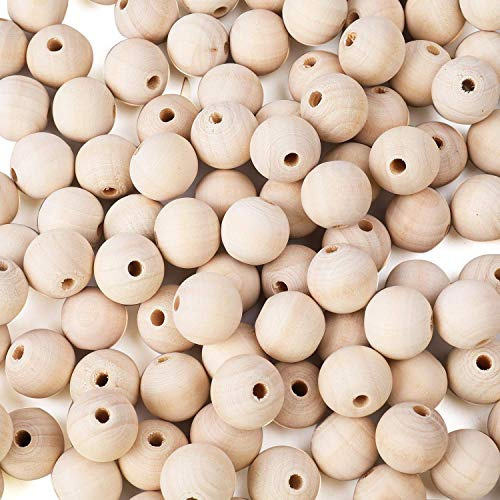 Natürliche Holzkugeln mit Loch 215 Stück, 20 mm Makramee Holzperlen, rund, Wooden Beads für DIY Schmuck Herstellung Heimwerker Handwerk, Lose Perlen