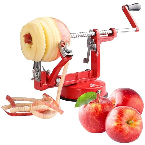 ARSUK Pelador de Manzanas (3 cuchillas de repuesto) 3 en 1 Pelador Cortador Rebanador y Descorazonador Manual para Frutas y Papas - Hoja de Acero Inoxidable Ajustable, Base de Succión Antideslizante