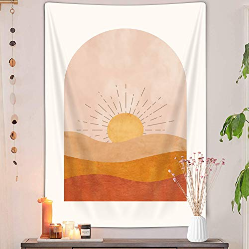 DYNH Boho Sun Vertical Tapestry, Bohemian Mountain Desert Tapestry Wall Hanging for Bedroom, Yellow Minimalist Tapestries Poster Beach Blanket College Dorm Home Decor (40X60)