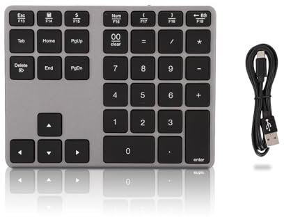 Agatige BT308 Wireless Number Pad for Laptop, Rechargeable Bluetooth 5.0 Keypad, Wireless Numeric Keypad Ultra Slim 35 Key Numeric Keyboard for Entering Data (Iron Gray)