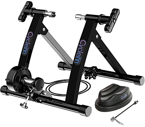 Cycleinn Fahrradtrainer Ständer Tragbarer Stahl Indoor Heimtrainer Magnetwiderstandstrainer mit 8 Stufen Widerstand, Geräuschreduzierung, stationärer Fahrradtrainer für Rennrad & Mountainbike