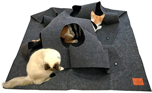 Senkmlemt Katzenteppich, Interaktives Beschäftigung Katzen Spielmatte, Katzenbeschäftigung Spielteppich für intelligenzspielzeug mit Deiner Katze 100x100CM 1PCS (Grau)