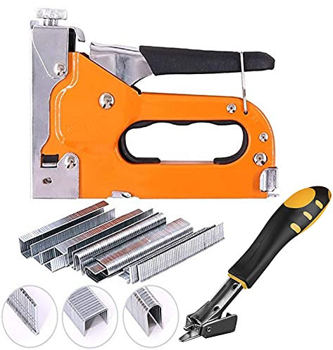 BuyWeek Grapadora, grapadora manual, grapadora de clavos de alta resistencia con 600 clavos, juego para decoración de carpintería de tapicería de madera de bricolaje