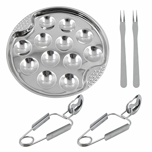 xut Schneckenteller Meeresfrüchte Werkzeug Set Edelstahl -Schneckenschale Schneckenpfanne Speisenteller mit Zange Gabel für Muschel Auster Servierpfannee Zuhause Restaurant Hotel Zubehör