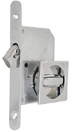 bricoleva.it Kit de serrure de porte coulissante avec rosette carrée et poignée de loquet avec serrure coulissante (Couleur chrome poli)