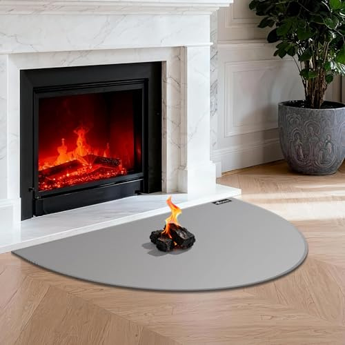 FLASLD Tapis de cheminée Ignifuge 71 x 122 cm - Tapis de cheminée Demi-Rond - Protège Les sols des étincelles, braises, Gris