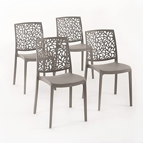 SIEDITI FUORI E DENTRO Sedie Anna in polipropilene con fibra di vetro, impilabili, per interno ed esterno, cucina, sala da pranzo, giardino, bar e ristorante, design moderno, leggere Set 4 Tortora.