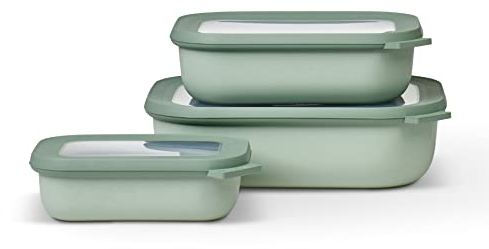 Mepal Multischale Cirqula Rectangular 3-teiliges Set - Mikrowellen Geschir - Geignet als Aufbewahrungsbox, Kuhlschrank, Gefrierschrank & Mikrowellengeschirr - 500, 1000 & 2000 ml - Nordic sage
