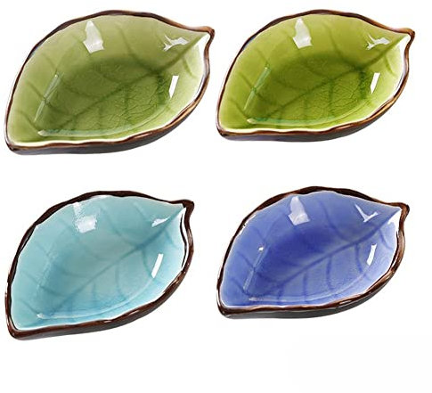 keramikschale Ramen Schüssel 4pcs Keramikblätter Gewürze Geschirr Teebeutelhalter Ketchup Saucer Vorspeise Teller Essig Gewürzsalat Sojas Sushi -Gewürz Diping Schalen Zufälliger Stil