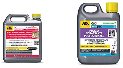 FILA Surface Care Solutions SALVATERRAZZA 5L Protettivo consolidante Anti-infiltrazioni Base solvente, 5 Litri & PS87 PRO, Detergente Pavimenti Professionale, Sgrassatore Universale