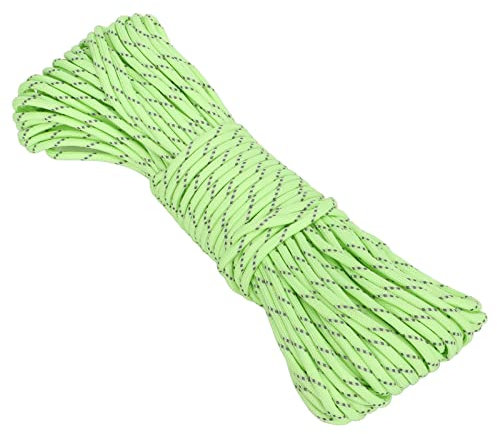 JEOZBM 4 mm Outdoor-Abspannleinen, Zeltschnur, Leuchtendes, Reflektierendes Zeltführungsseil, Campingseil für Zeltplane, Überdachung, Camping, Wandern, Rucksackreisen(31m Fluoreszierendes Grün)