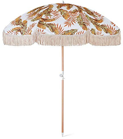 ROLTIN Parasol rond de 2 m petit parasol extérieur plage Patio gland parasols en bois avec fonction d'inclinaison, étanche et Protection