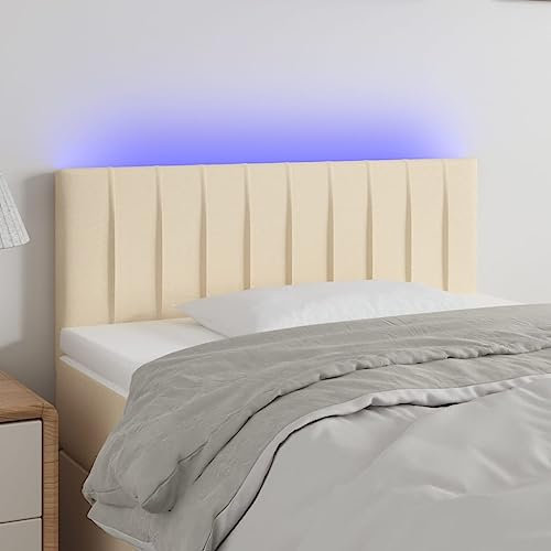 Youuihom Wandkissen Wandpaneele Gepolstert Schlafzimmer-Kopfteil LED Kopfteil Creme 100x5x78/88 cm Stoff Geeignet für Wohnzimmer, Schlafzimmer, Gästezimmer