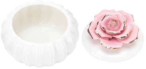 CALLARON Portagioie in Ceramica 3.7X3.7X3.3 Pollici Con Coperchio Scatola Rosa Vintage Per Gioielli E Oggetti Preziosi Contenitore Multiuso Per Casa Viaggi E Regali Artigianali