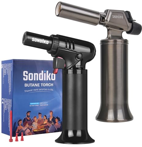 Sondiko Chalumeau Au Butane, Chalumeau Rechargeable à Grande Flamme En MéTal, De Qualité SupéRieure, Et RéSistante Au Vent Pour La Cuisine, Le Barbecue, La Soudure(Gaz Butane Non Inclus)