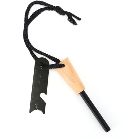 Bwetomk Flint and Steel Fire Starter Set,Survival Fire Steel Flint Striker, Magnesium Stick Lighter,Steel Scraper with Scalamite Bottle Opener,Essential for Outdoor Camping,Hiking,Cooking,Barbecues