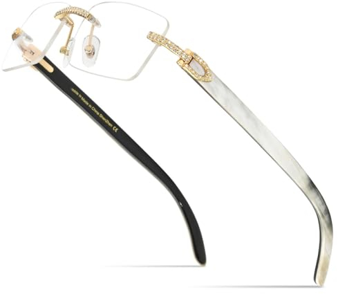 MUTYNE Brille für Herren, quadratisch, luxuriös, Diamanten, üppig, randlos, Brillengestell, Damen, grau, Einheitsgröße