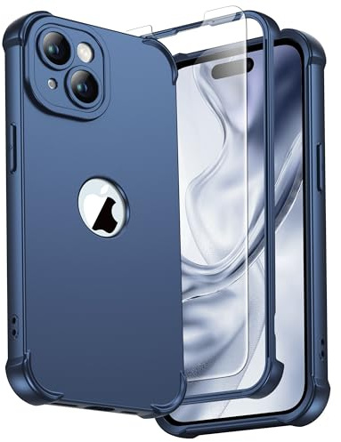ORETECH for iPhone 15 Case 6.1, Shockproof Slim, Screen Protector, Blue | 15ft Military Grade Drop, Camera Lens Guard, 360 Silicone Rubber Bumper