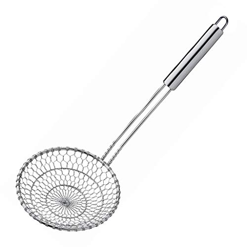 Tamis, passoire, filtre à mailles en acier inoxydable pour la cuisine et la friture des pâtes, passoire puissante, ustensile de friture parfait, écumoire professionnelle (argent)