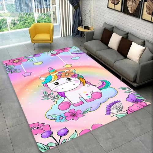 Kinderteppich Cartoon-Einhorn-Tierpferd - Kurzflor Teppich Kinderzimmer Spielteppich Antiallergen Und Extra Weich - Babyzimmer Teppiche Für Junge Und Mädchen Babyteppich 160 X 200 cm -7W3C4D2W7S6D9