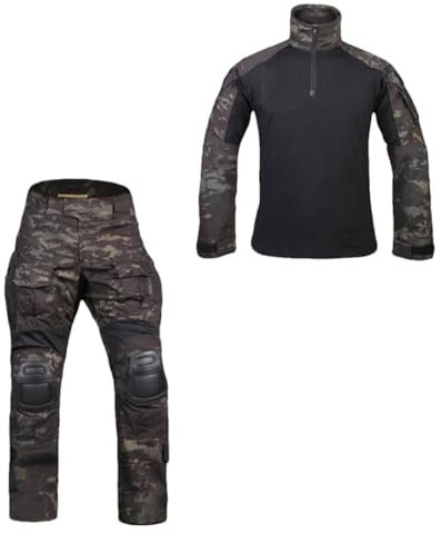 Suwequest Outdoor Camo 1 Sport-Shirt-Hosen-Set mit Knieschützern, Jagdanzug, Uniform, taktischer Stil, Mcbk, 36-41