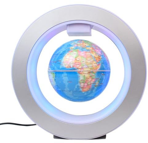Magnetic Floating Globe, Magnetic Levitating with LED Light O Shape Frame Self-rotating Desk Gadget Decor Floating Globes World, 4inch (Light Blue)