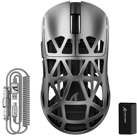 ATTACK SHARK R2PRO 45g SUPERLIGHT Gaming Mouse in Lega di Magnesio, PixArt PAW3950, 42000DPI, Wireless 8000Hz Tasso di Polling, G502 Mouse da Gioco, 2.4G/BT/Cablato, con Cavo a Spirale, PC/Mac, Grigio