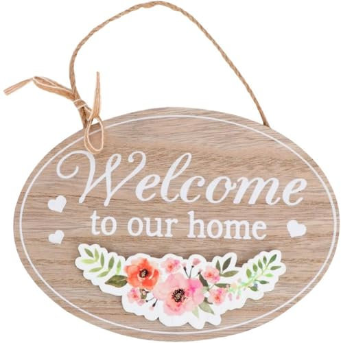 Zghhc Targa di Benvenuto in Legno Welcome House - Cartello Rustico Appendere alla Parete per Porta D'ingresso, Cartello di Benvenuto, Segnaletica per Casa