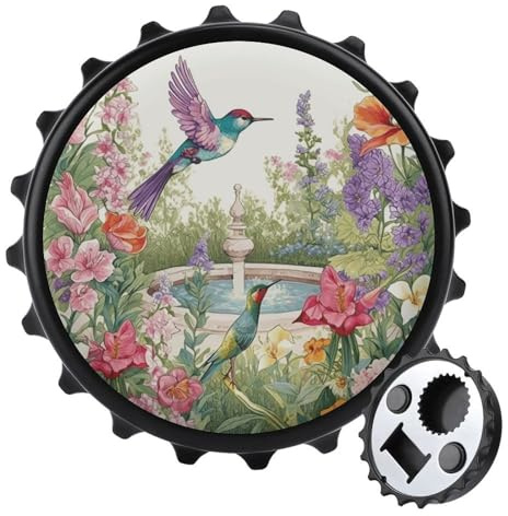 Décapsuleur aimanté pour réfrigérateur - Jardin avec oiseaux et fleurs - Aimants puissants - Décapsuleur pour homme et femme
