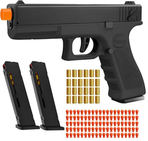 Soft Bullet Toy Gun with Shell Ejecting,Gun Fidget Toy with 100 Soft Bullets, 24 Shells and 2 Magazines,Education Toy Model,Christmas Birthday Gifts for Boys&Girls Kids Adults Age 8+(Black)