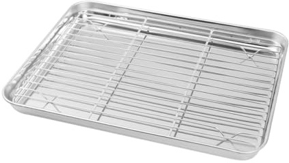 PHENOFICE Stainless Steel Sheet Pan and Wire Cooling Rack Set 40x30cm, Oven Baking Tray Raised Edges for Roasting and Frying, Kitchen Bakeware Accessories 2pcs Set