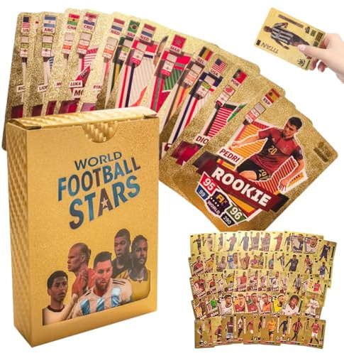 Rppiup Football Star Cards - UEFA & Premier League Football Cards 2025, 55 Pcs Golden Foil Card Limited Edition Footballs Trading Card for Gift Kids, Collector & Sports Fans (Gold)