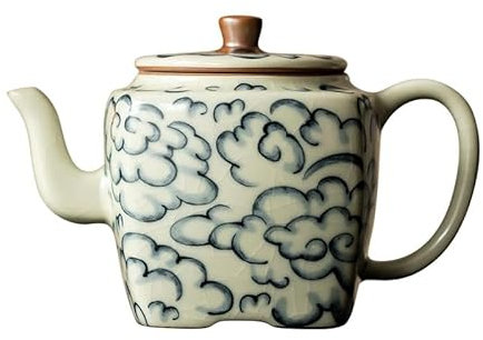 MPOPO Herbal Tea Pot Ceramic Xiangyun Square Teapot, Chinese Simple Tea Brewer, Household Large Capacity Ball Hole Filter Tea Set, Single Teapot Loose Leaf Tea Steeper