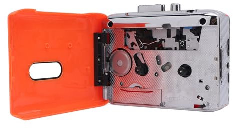 Lecteur de Cassettes, Magnétophone Portable USB C, Convertisseur Numérique MP3 avec Microphone intégré et Prise Casque Orange
