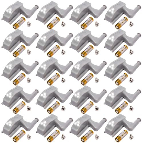 20 luci a LED con cerniera, sensore di luce LED universale per cerniere interne (bianco), luce LED con sensore di luce, funziona a batteria per armadi e armadi
