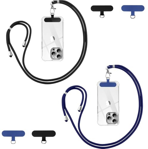 Vauki Cordino per Cellulare Telefono Universale *2 Patch*4,Tracolla Regolabile Collana Collo Catena Laccio per Cellulare e Patch Telefono per Maggior Parte Smartphone IPhone Samsung Xiaomi, Nero+Blu