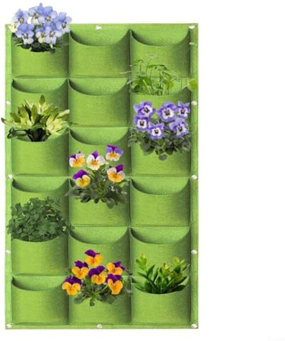 Alanmoship Filz, vertikale Wandmontage, Pflanztasche für drinnen und draußen, zum Aufhängen, für Gemüse, Blumen, Obst, mehrere Taschen, platzsparende Gartendekoration (1 m x 0,5 m)