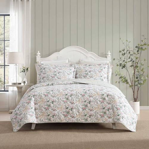 Laura Ashley Parure de lit en Coton Super Doux avec taie d'oreiller Assortie, Fermeture d'enveloppe, Motif imprimé Floral, Rose ronce, lit Double/Grand lit