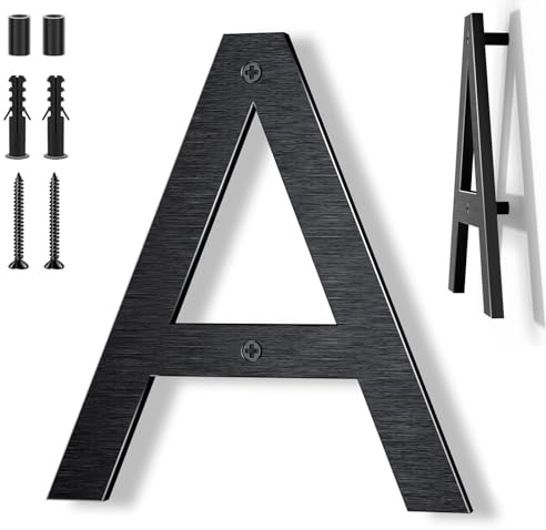 Yafimea 20 cm svart husnummer – I massivt aluminium med borstad yta, skruvmontering med flytande 3D-effekt, väderbeständig – För vägg, fasad, grind, garage (A)