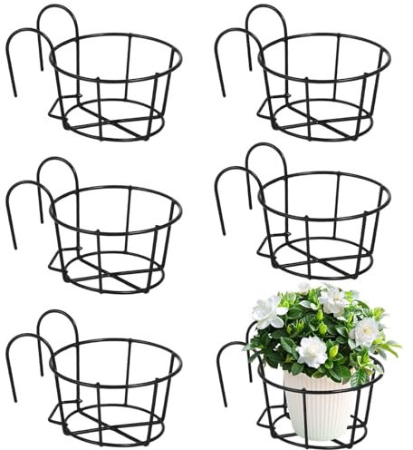 Bosreroy Lot de 6 pots de fleurs en métal à suspendre pour balustrade, support de plantes avec crochets pour balcon, jardin et espaces intérieurs